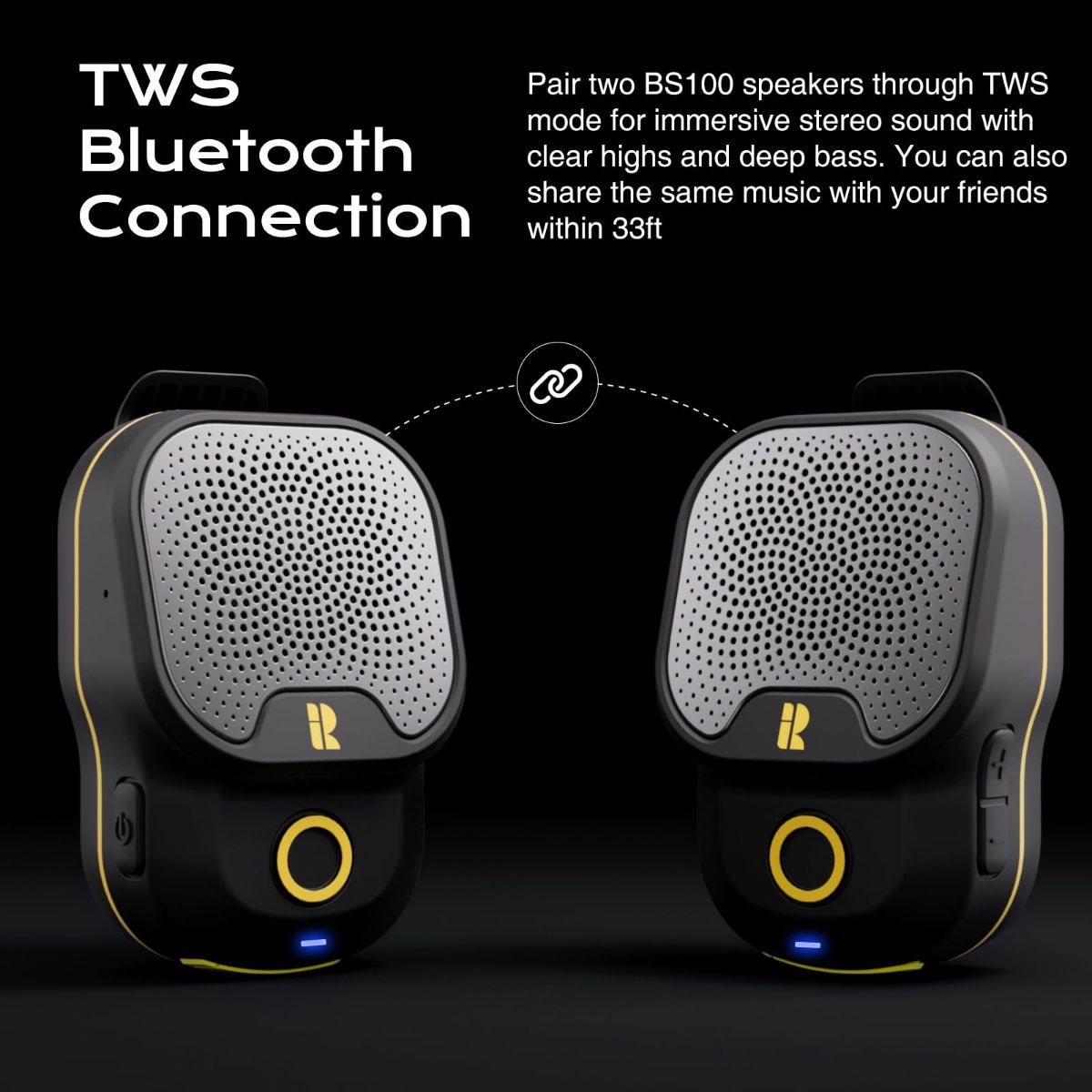Wearable Bluetooth 5.3 Speaker, 30H Battery, IPX7 Waterproof | Clip-On Design, TWS Pairing, Built-In ENC Mic, Hands-Free Music & Calls, Jobsite Use, Portable Wireless Speaker