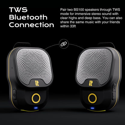 Wearable Bluetooth 5.3 Speaker, 30H Battery, IPX7 Waterproof | Clip-On Design, TWS Pairing, Built-In ENC Mic, Hands-Free Music & Calls, Jobsite Use, Portable Wireless Speaker