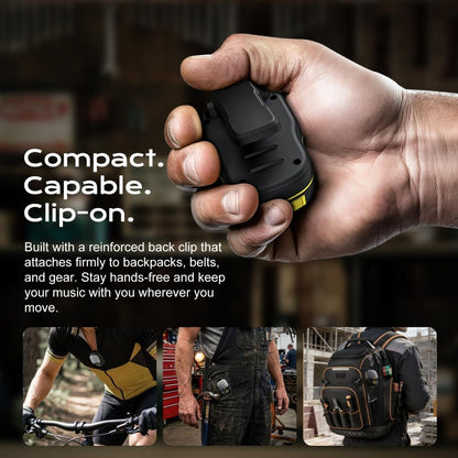 Wearable Bluetooth 5.3 Speaker, 30H Battery, IPX7 Waterproof | Clip-On Design, TWS Pairing, Built-In ENC Mic, Hands-Free Music & Calls, Jobsite Use, Portable Wireless Speaker