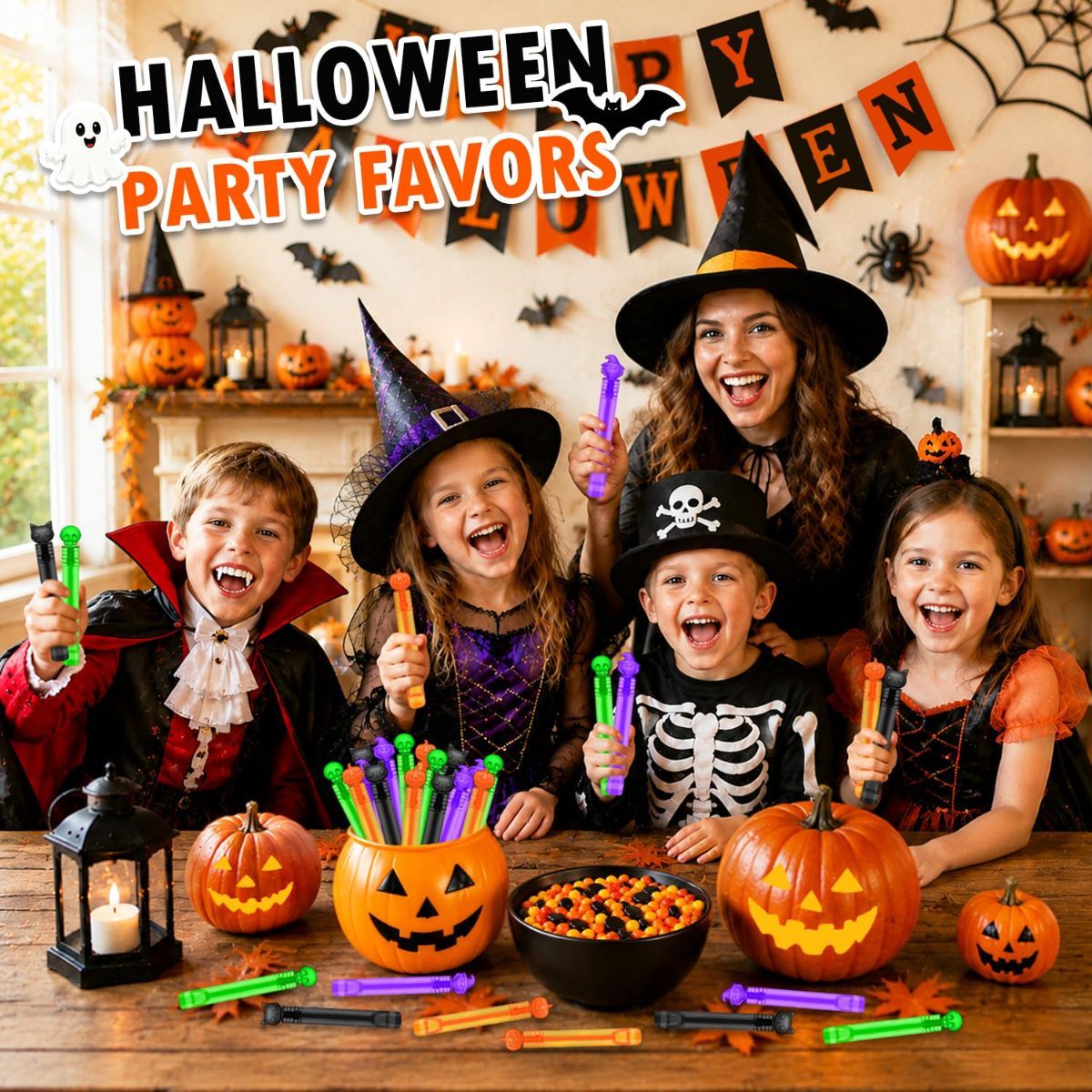 Halloween Treats Non Candy for Toddlers 20 PCS, Mini Bubble Wands Prizes Toys Gifts Bags for Kids, Small Halloween Birthday Classroom Party Basket Goody Bag Stuffer Trinkets Stuff for Boys Girls