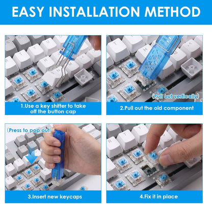 100 PCS Blue Mechanical Keyboard Switches Clickers with Upgraded 4-Claw Switch Puller & Brush, Dustproof Clicky Tactile Switches for Gaming Keyboards, 3D Prints