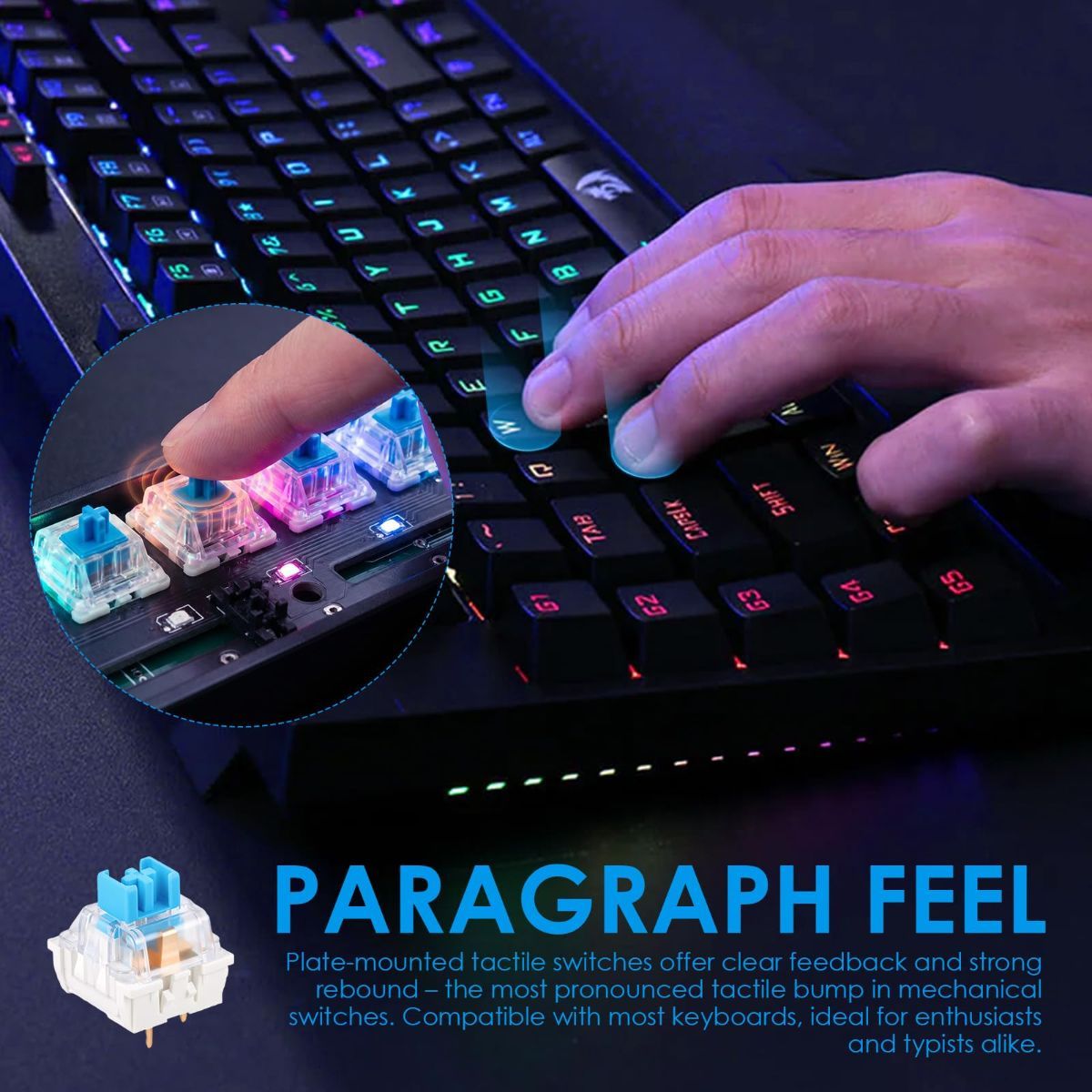 100 PCS Blue Mechanical Keyboard Switches Clickers with Upgraded 4-Claw Switch Puller & Brush, Dustproof Clicky Tactile Switches for Gaming Keyboards, 3D Prints
