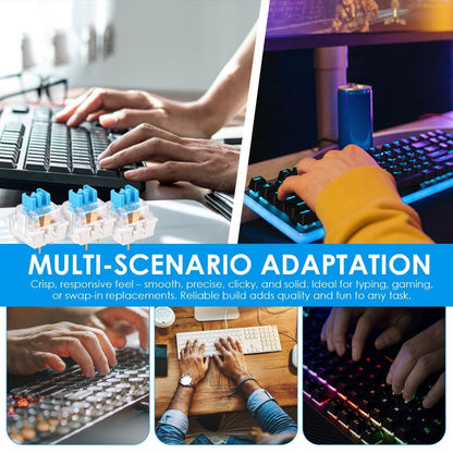 100 PCS Blue Mechanical Keyboard Switches Clickers with Upgraded 4-Claw Switch Puller & Brush, Dustproof Clicky Tactile Switches for Gaming Keyboards, 3D Prints