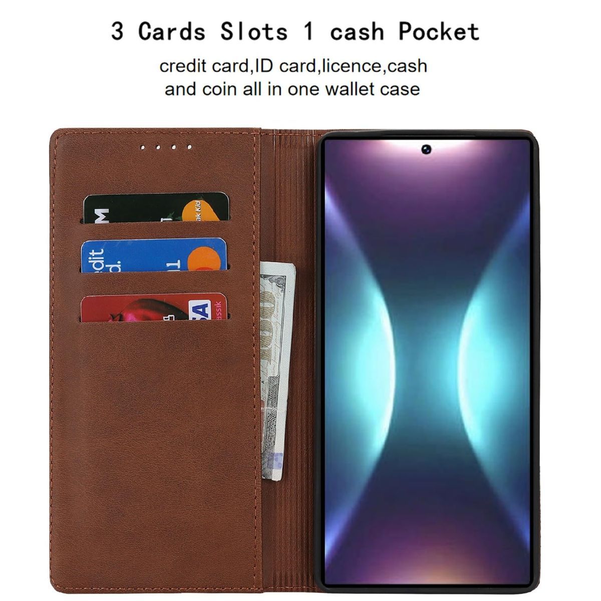 Fit for Samsung Galaxy Wallet Case with Card Holder for Women Men| Premium PU Leather, Flip Folio Purse Case, with Card Slot, Stand Holder,Magnetic Closure, TPU Shockproof Protective Case - Brown - Size Samsung A08 4G