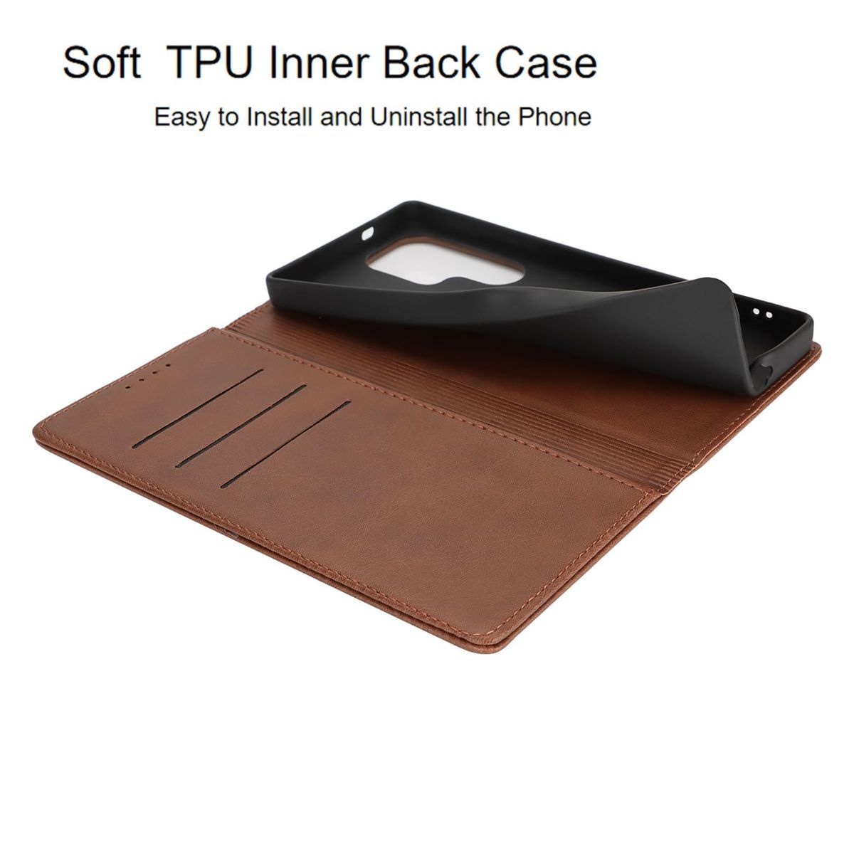 Fit for Samsung Galaxy Wallet Case with Card Holder for Women Men| Premium PU Leather, Flip Folio Purse Case, with Card Slot, Stand Holder,Magnetic Closure, TPU Shockproof Protective Case - Brown - Size Samsung A08 4G