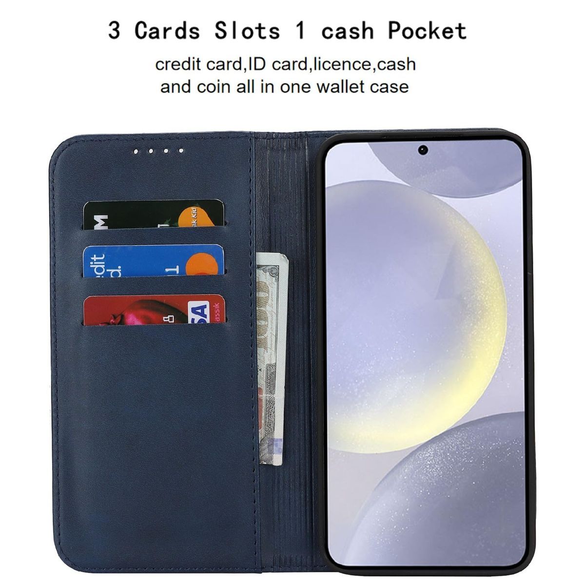 Fit for Samsung Galaxy Wallet Case with Card Holder for Women Men| Premium PU Leather, Flip Folio Purse Case, with Card Slot, Stand Holder,Magnetic Closure, TPU Shockproof Protective Case - Navy - Size Samsung A08 4G