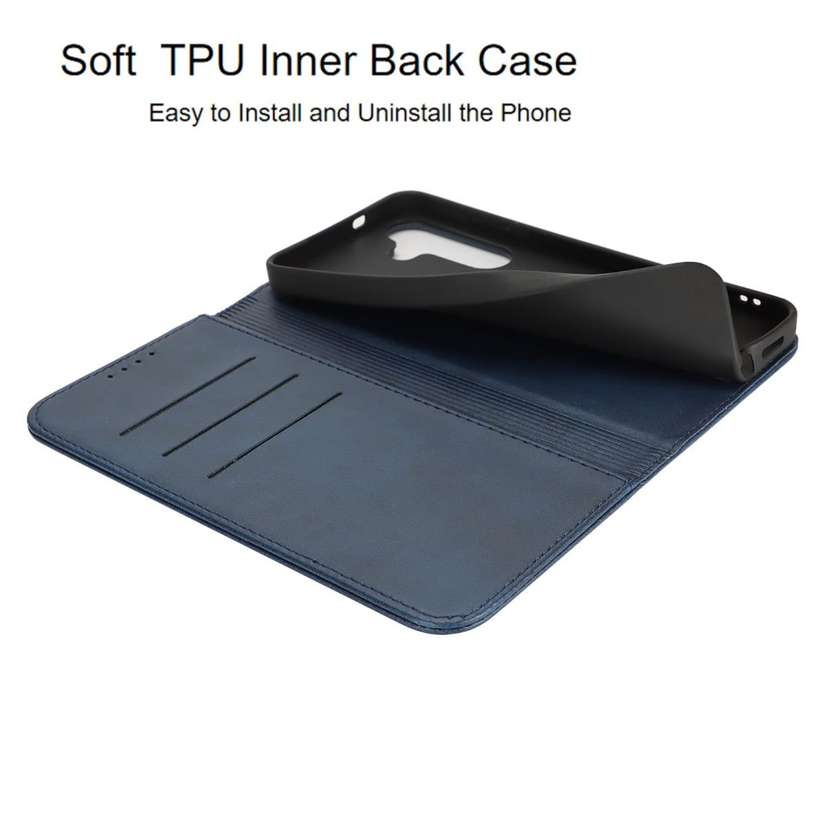 Fit for Samsung Galaxy Wallet Case with Card Holder for Women Men| Premium PU Leather, Flip Folio Purse Case, with Card Slot, Stand Holder,Magnetic Closure, TPU Shockproof Protective Case - Navy - Size Samsung A08 4G