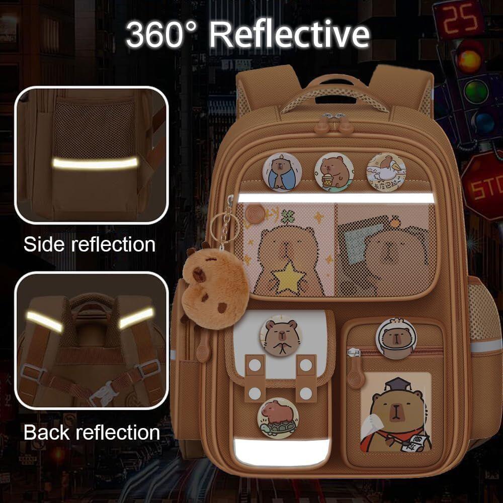 Cute Capybara Backpack with Chic Case and More Pins Ita Bag Cartoon Laptop Travel Utility Funny Going Out Casual Bag(Khaki) - Mekamart Australia