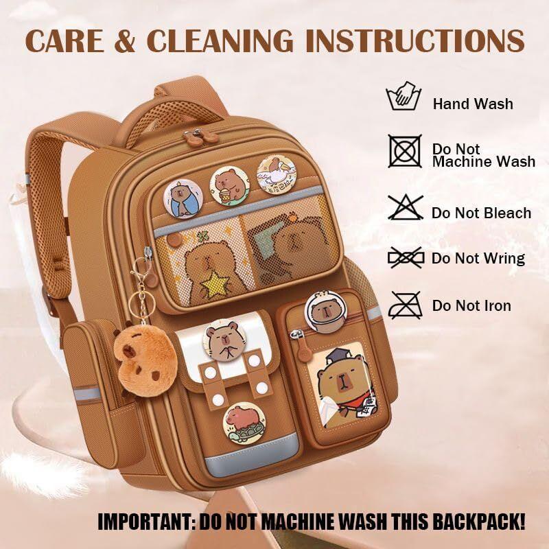 Cute Capybara Backpack with Chic Case and More Pins Ita Bag Cartoon Laptop Travel Utility Funny Going Out Casual Bag(Khaki) - Mekamart Australia