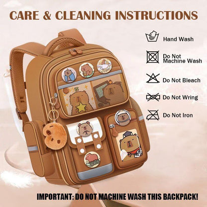 Cute Capybara Backpack with Chic Case and More Pins Ita Bag Cartoon Laptop Travel Utility Funny Going Out Casual Bag(Khaki) - Mekamart Australia