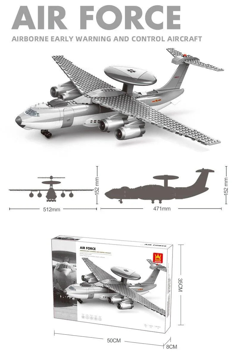Christmas gift KJ2000 Airborne Early Warning Aircraft Building Blocks Set, 199 Pieces Military Model Kit for Kids Aged 6+ & Enthusiasts（KJ2000 early warning aircraft） - Mekamart Australia