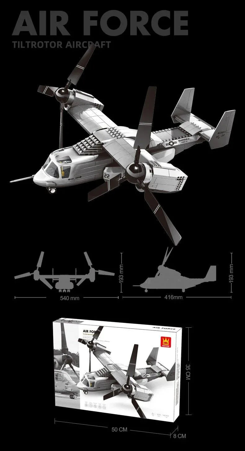 Christmas gift US Osprey Tiltrotor Aircraft Building Blocks Set, 460 Pieces Military Transport Model Kit for Kids Aged 6+ & Enthusiasts（Osprey tiltrotor aircraft） - Mekamart Australia