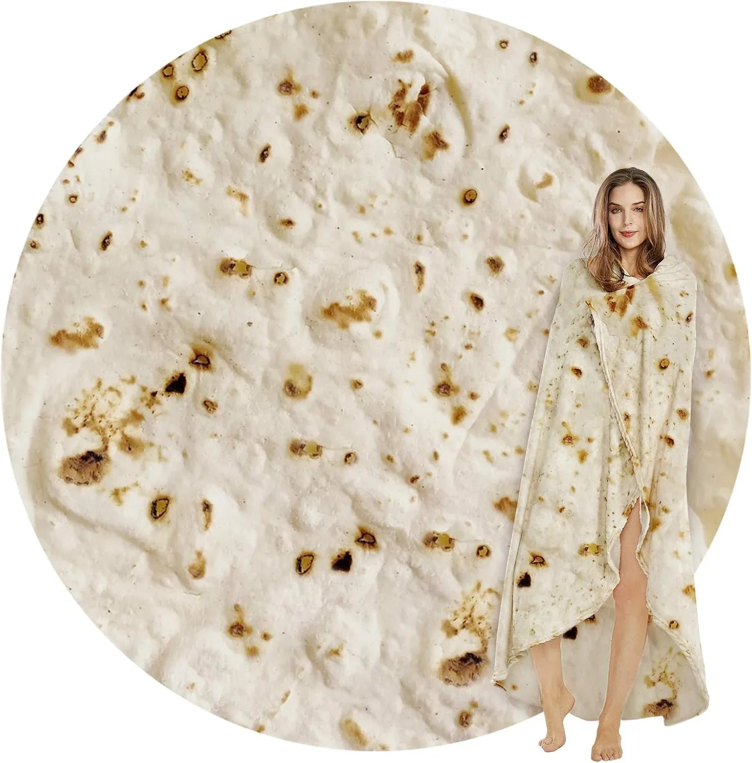 Burritos Tortilla Throw Blanket(Beige), Novelty Funny Round Blanket for Adults & Kids, Soft Flannel Tortilla Wrap Blanket（47",Baby） - Mekamart Australia