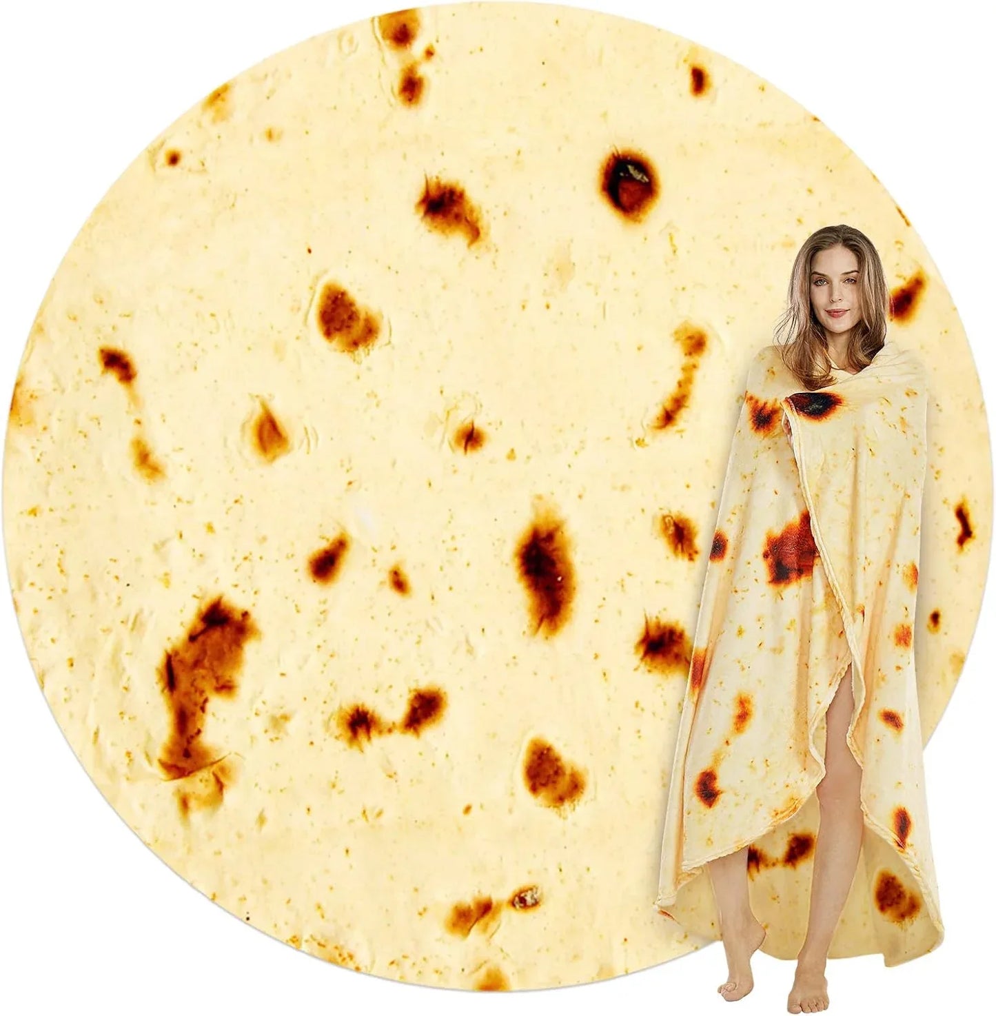 Burritos Tortilla Throw Blanket (Yellow), Novelty Funny Round Blanket for Kids & Adults, Soft Flannel Tortilla Wrap Blanket（36",Baby） - Mekamart Australia
