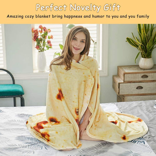 Burritos Tortilla Throw Blanket (Yellow), Novelty Funny Round Blanket for Kids & Adults, Soft Flannel Tortilla Wrap Blanket（36",Baby） - Mekamart Australia