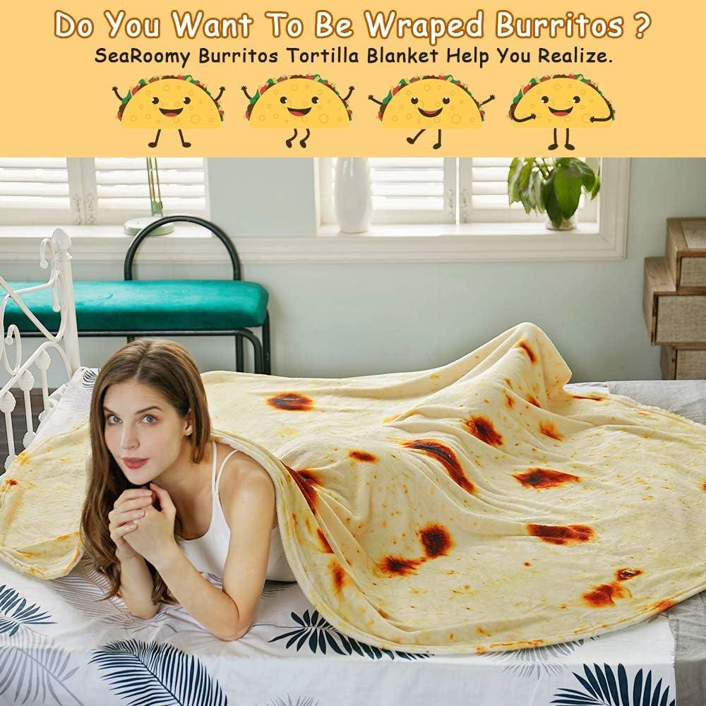 Burritos Tortilla Throw Blanket (Yellow), Novelty Funny Round Blanket for Kids & Adults, Soft Flannel Tortilla Wrap Blanket（36",Baby） - Mekamart Australia