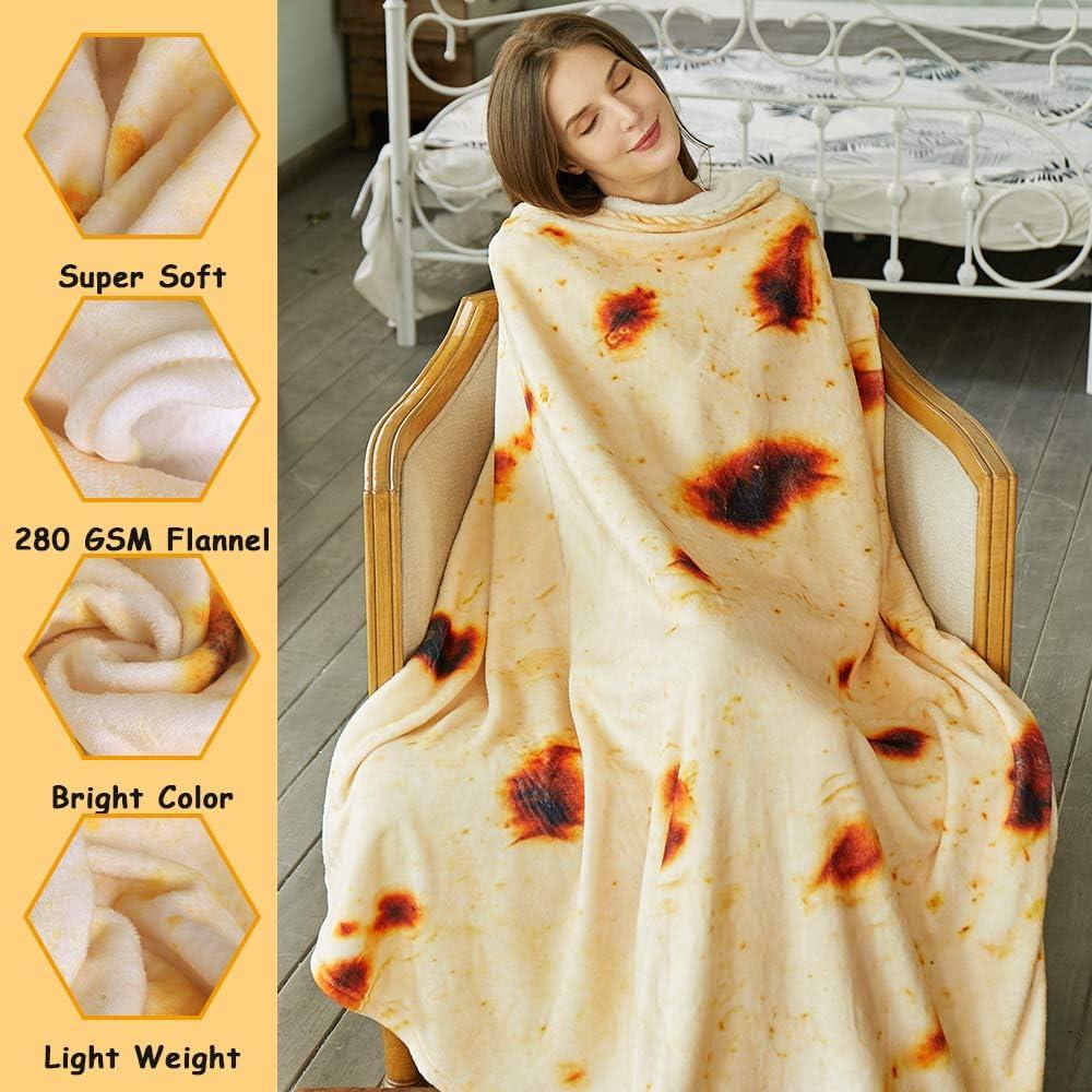 Burritos Tortilla Throw Blanket (Yellow), Novelty Funny Round Blanket for Kids & Adults, Soft Flannel Tortilla Wrap Blanket（47",Baby） - Mekamart Australia