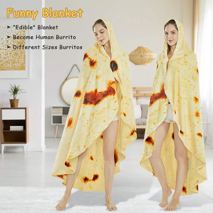 Burritos Tortilla Throw Blanket (Yellow), Novelty Funny Round Blanket for Kids & Adults, Soft Flannel Tortilla Wrap Blanket（47",Baby） - Mekamart Australia