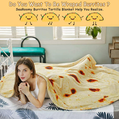 Burritos Tortilla Throw Blanket (Yellow), Novelty Funny Round Blanket for Kids & Adults, Soft Flannel Tortilla Wrap Blanket（47",Baby） - Mekamart Australia