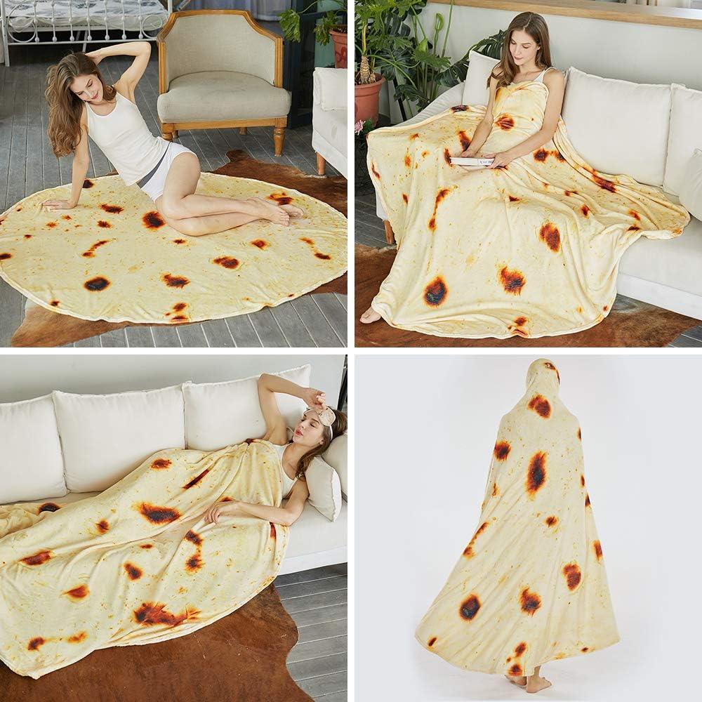 Burritos Tortilla Throw Blanket (Yellow), Novelty Funny Round Blanket for Kids & Adults, Soft Flannel Tortilla Wrap Blanket（47",Baby） - Mekamart Australia
