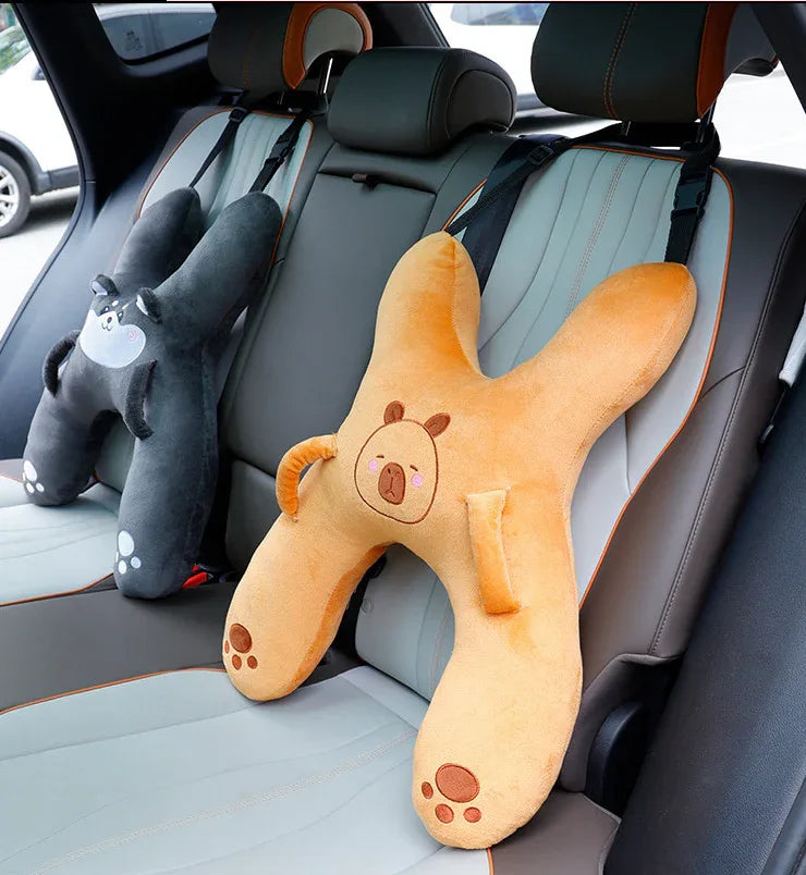 Christmas gift for kids-Kids Travel Pillow, Ergonomic Plush Support for Car Rides, Comfortable Sleep Companion for Children（brown Capibala） - Mekamart Australia
