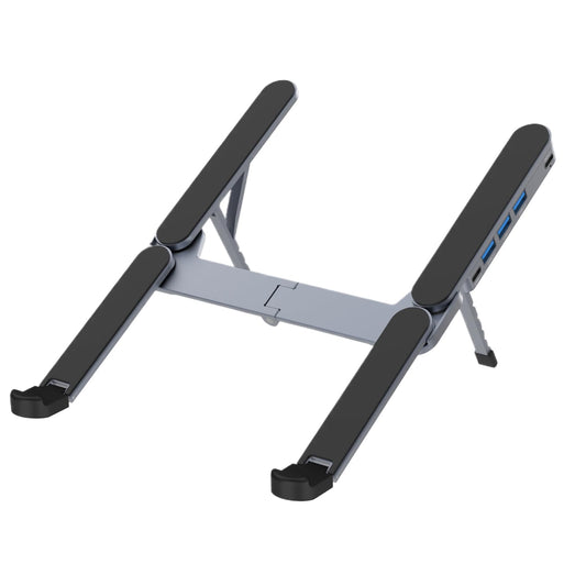 Adjustable Laptop Stand with USB Hub – Aluminum Foldable Riser for Home Office, Gaming, Travel & Business Use, Ergonomic Cooling Desk Mount (Black)