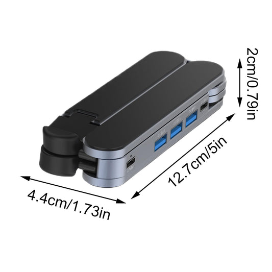 Adjustable Laptop Stand with USB Hub – Aluminum Foldable Riser for Home Office, Gaming, Travel & Business Use, Ergonomic Cooling Desk Mount (Black)