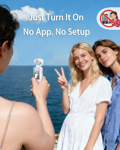 Handheld Pocket Camera – 2.5K UHD, 180° Rotating Lens, Fill Light, 2000mAh Battery, No App Needed, 32GB Included, for Vlog & Travel (White)
