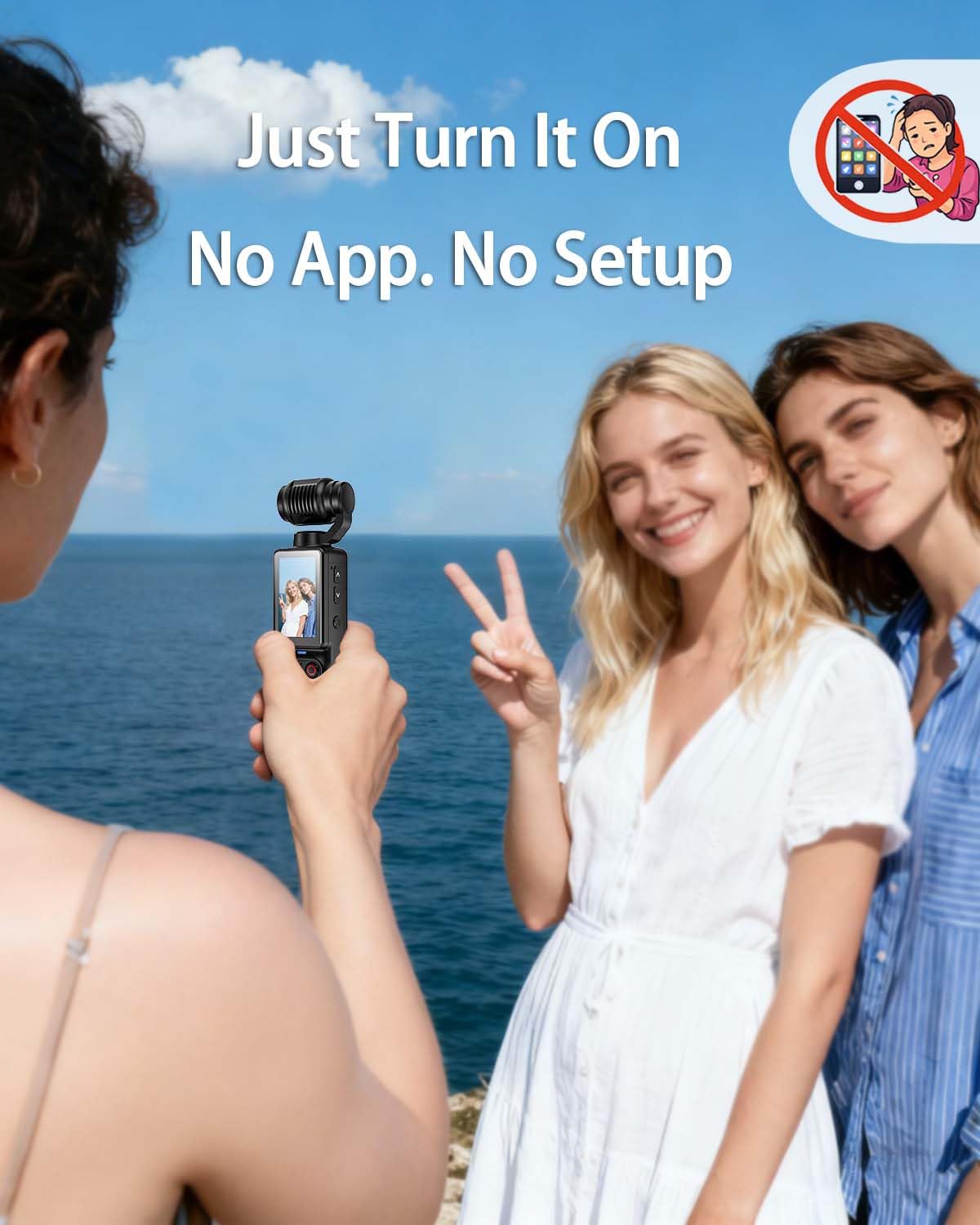 Handheld Pocket Camera – 2.5K UHD, 180° Rotating Lens, Fill Light, 2000mAh Battery, No App Needed, 32GB Included, for Vlog & Travel (Black)