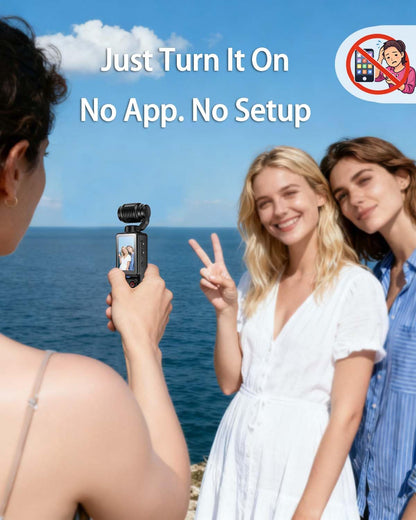 Handheld Pocket Camera – 2.5K UHD, 180° Rotating Lens, Fill Light, 2000mAh Battery, No App Needed, 32GB Included, for Vlog & Travel (Black)