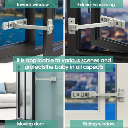 Adjustable Child Safety Window Lock with 3-Level Restrictor for Sliding and Casement Windows and Doors, No Drill Installation, Easy Adult Operation, Durable ABS and Zinc Alloy Construction (Gray)