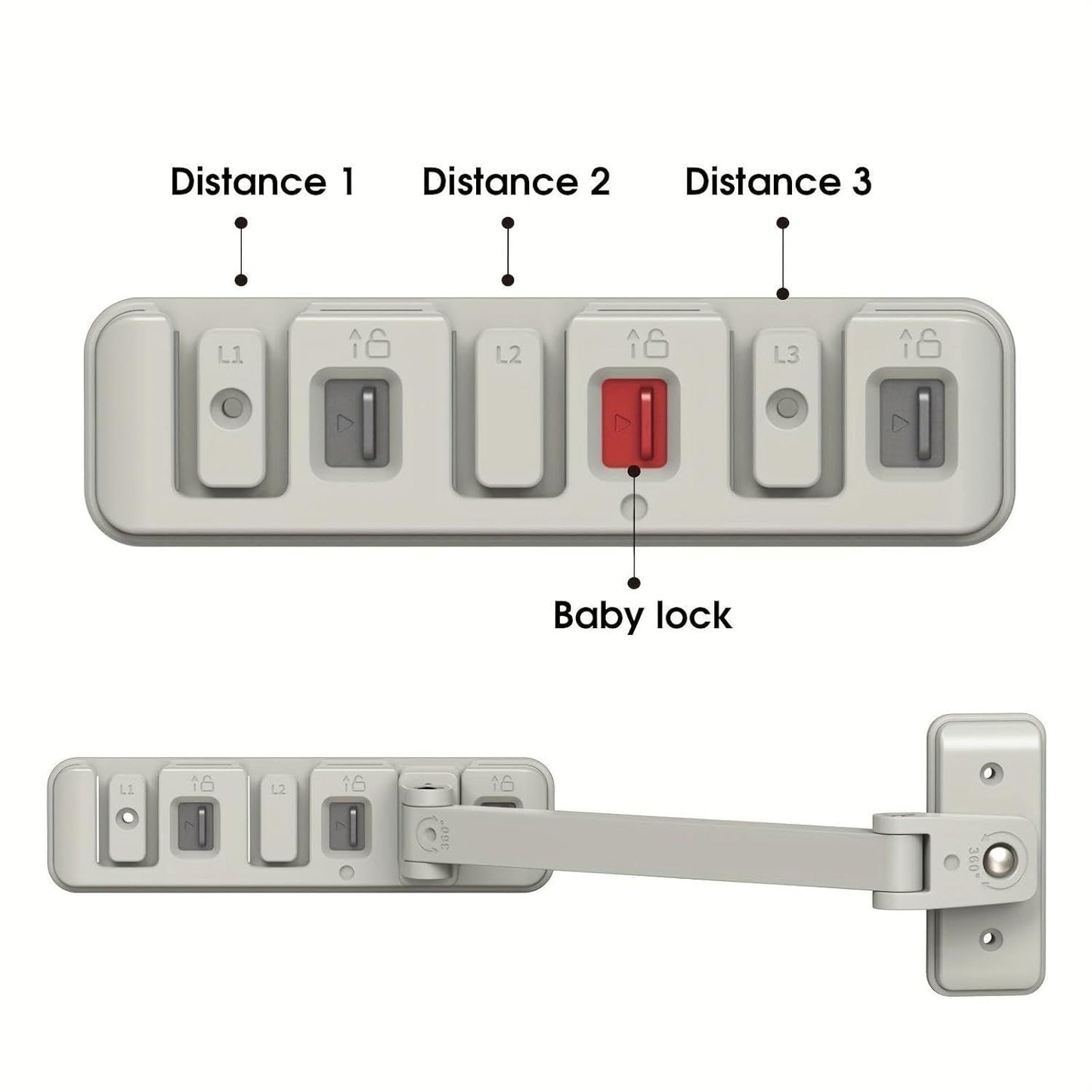 Adjustable Child Safety Window Lock with 3-Level Restrictor for Sliding and Casement Windows and Doors, No Drill Installation, Easy Adult Operation, Durable ABS and Zinc Alloy Construction (Gray)