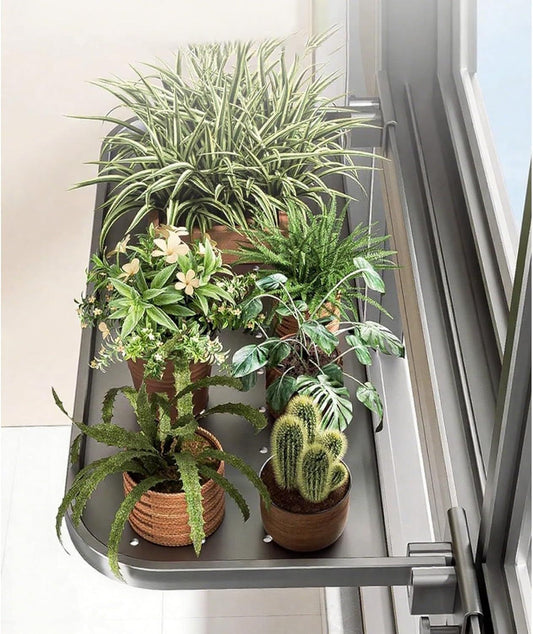 Foldable Window-Mounted Drying Rack with Clamp-on Design for Shoes, Plants & Small Items (Grey)