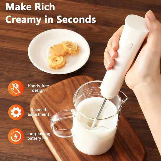 White Hands-Free Milk Frother – 2000mAh Rechargeable Coffee & Drink Mixer for Latte, Cappuccino, Matcha & More | Perfect for Home, Office & Travel - Mekamart Australia