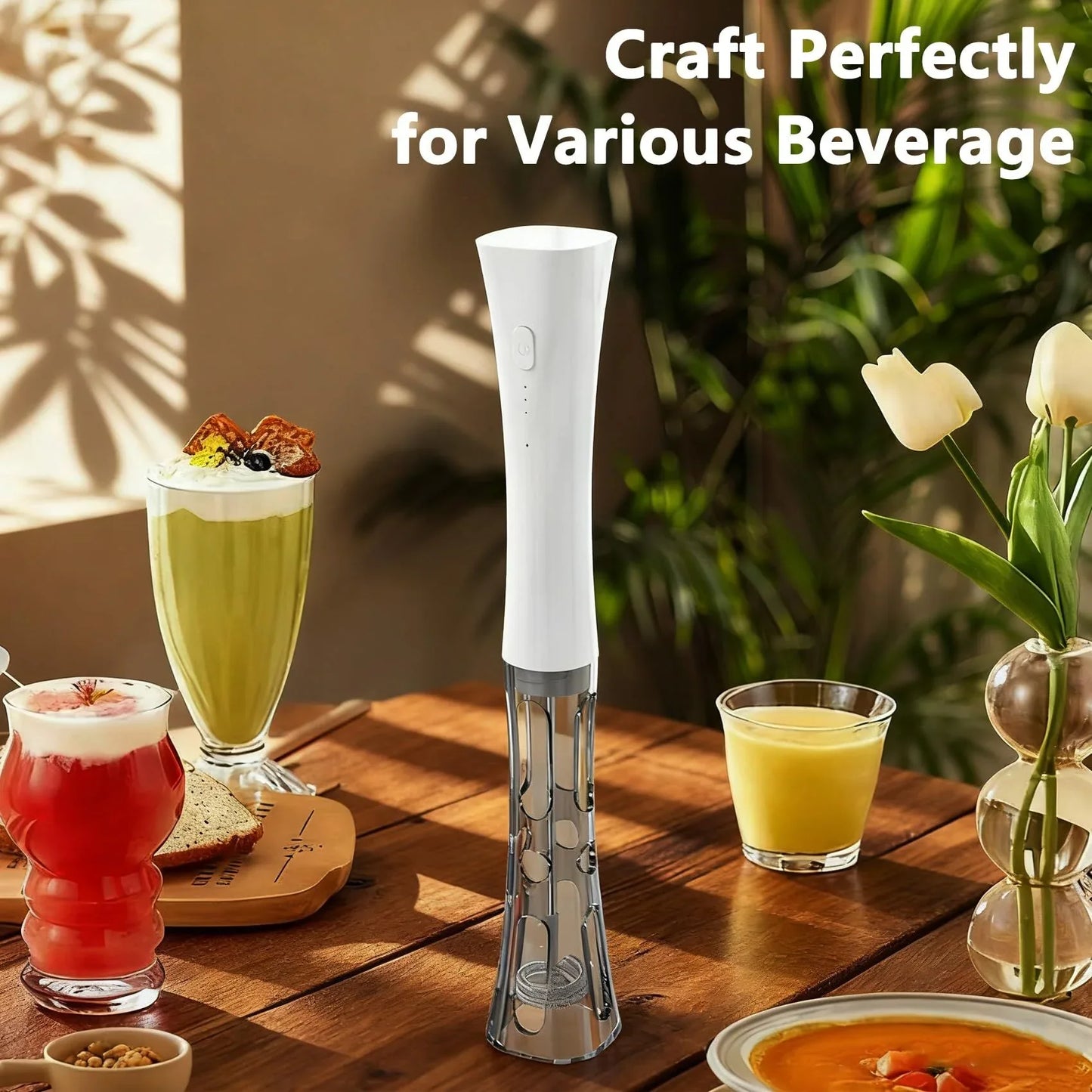White Hands-Free Milk Frother – 2000mAh Rechargeable Coffee & Drink Mixer for Latte, Cappuccino, Matcha & More | Perfect for Home, Office & Travel - Mekamart Australia