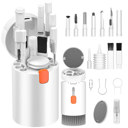 20-in-1 Multi-Function Electronics Cleaning Kit – Portable Keyboard, Earphone, Camera & Screen Cleaner Set with Brush, Spray Bottle & Tools (White)