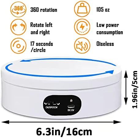 6.29-Inch Quiet 360° Rotating Display Stand for Tumblers, Figurines & Resin Art, Perfect for Video Production & Storefronts (White)