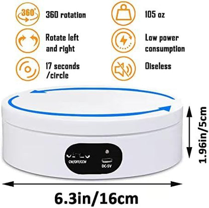 6.29-Inch Quiet 360° Rotating Display Stand for Tumblers, Figurines & Resin Art, Perfect for Video Production & Storefronts (White)