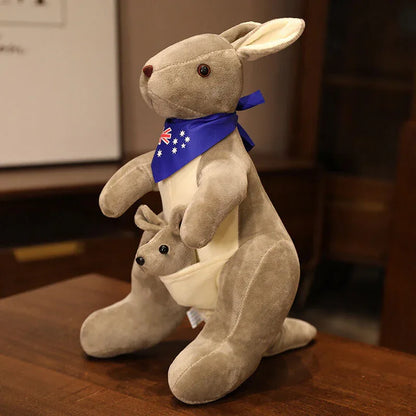 Kangaroo Stuffed Animal with Joey in Pouch & Australia Scarf - Soft Cuddly Plush Toy(55cm, light grey)| Other Colors Available in Store - Mekamart Australia