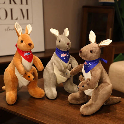 Kangaroo Stuffed Animal with Joey in Pouch & Australia Scarf - Soft Cuddly Plush Toy(55cm, light grey)| Other Colors Available in Store - Mekamart Australia