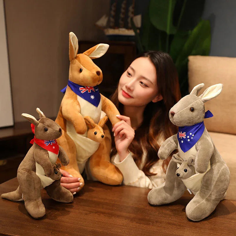 Kangaroo Stuffed Animal with Joey in Pouch & Australia Scarf - Soft Cuddly Plush Toy(55cm, light grey)| Other Colors Available in Store - Mekamart Australia