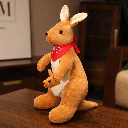 Kangaroo Stuffed Animal with Joey in Pouch & Australia Scarf - Soft Cuddly Plush Toy(45cm, light brown
)| Other Colors Available in Store - Mekamart Australia