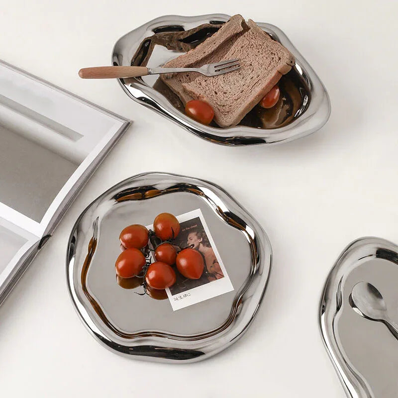 Silver Plated Ceramic Tray Set (Round & Long Shapes) – Minimalist Luxury Decorative Organizer for Jewelry, Vanity & Home Display| Other Styles Available in Store - Mekamart Australia