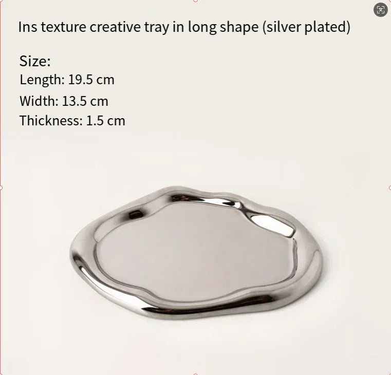 Silver Plated Ceramic Tray Set (Round & Long Shapes) – Minimalist Luxury Decorative Organizer for Jewelry, Vanity & Home Display| Other Styles Available in Store - Mekamart Australia
