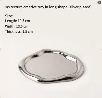 Silver Plated Ceramic Tray Set (Round & Long Shapes) – Minimalist Luxury Decorative Organizer for Jewelry, Vanity & Home Display| Other Styles Available in Store - Mekamart Australia