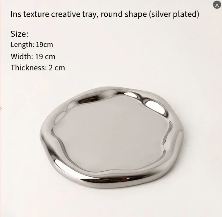Silver Plated Ceramic Tray Set (Round & Long Shapes) – Minimalist Luxury Decorative Organizer for Jewelry, Vanity & Home Display| Other Styles Available in Store - Mekamart Australia