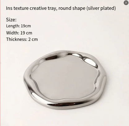 Silver Plated Ceramic Tray Set (Round & Long Shapes) – Minimalist Luxury Decorative Organizer for Jewelry, Vanity & Home Display| Other Styles Available in Store - Mekamart Australia