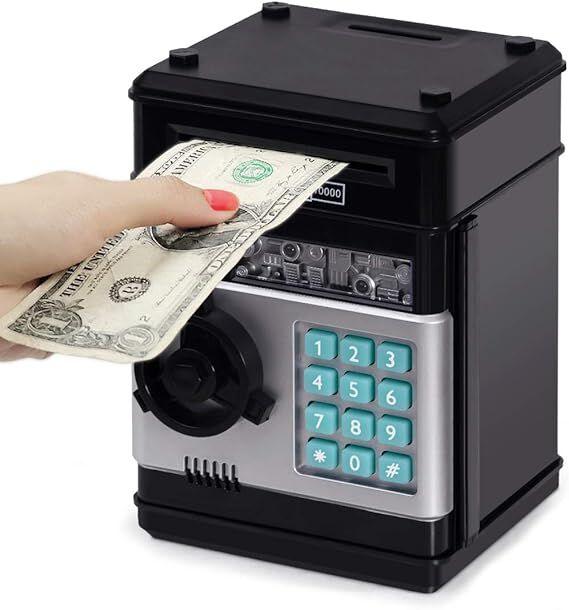 Smart ATM Piggy Bank with Password Lock & Coin Slot – Educational Money Box for Kids, Saves Coins & Bills (Black) | Other Colors Available In-Store - Mekamart Australia