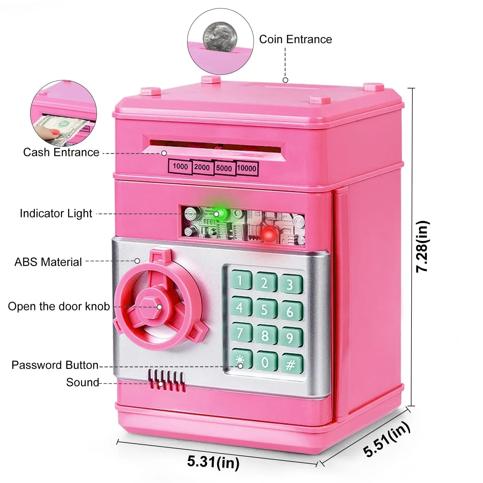 Smart ATM Piggy Bank with Password Lock & Coin Slot – Educational Money Box for Kids, Saves Coins & Bills (Pink) | Other Colors Available In-Store - Mekamart Australia
