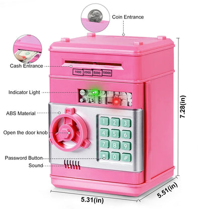 Smart ATM Piggy Bank with Password Lock & Coin Slot – Educational Money Box for Kids, Saves Coins & Bills (Pink) | Other Colors Available In-Store - Mekamart Australia